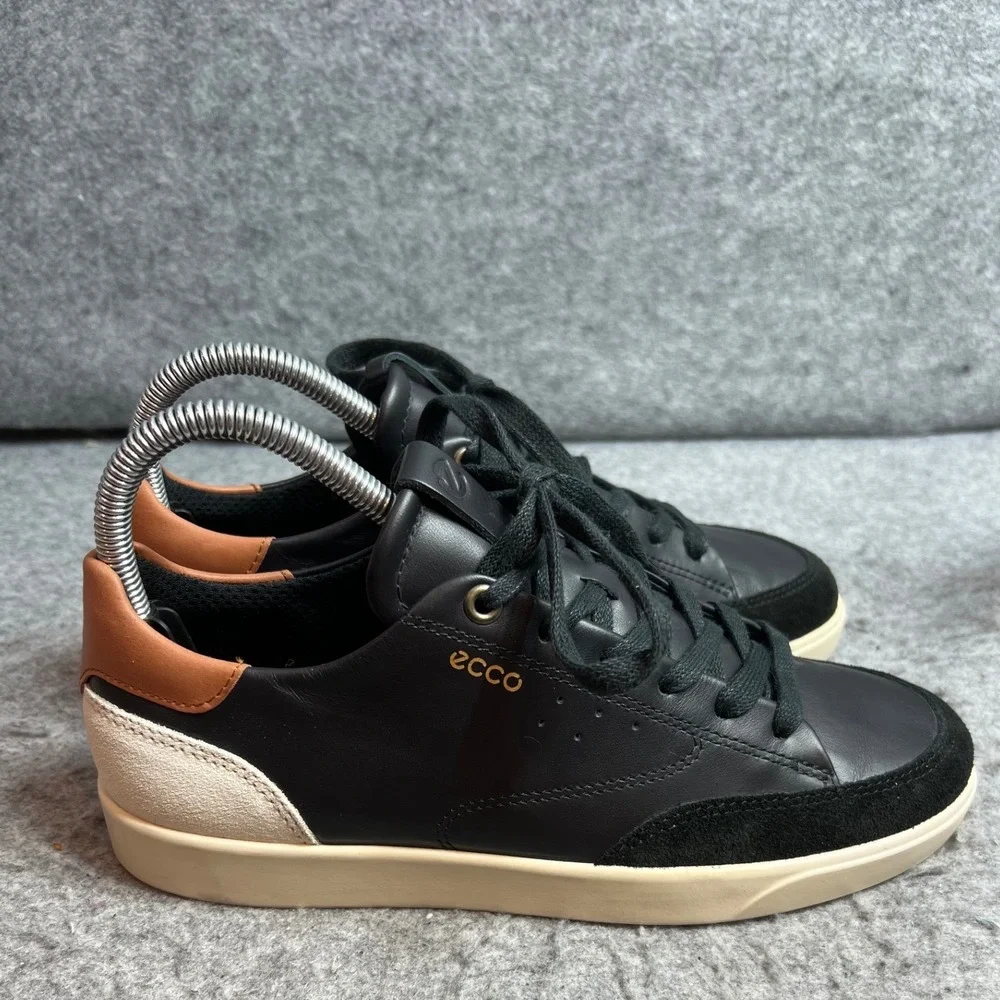 ECCO Street Lite Retro Black Leather Suede Sneakers EU 37 Low Top Lace Up
